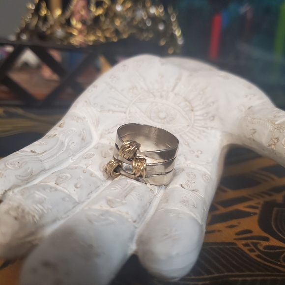 VINTAGE Unique one of a kind 925 stamped Sterling ring with gold accent size 7 - Picture 4 of 5